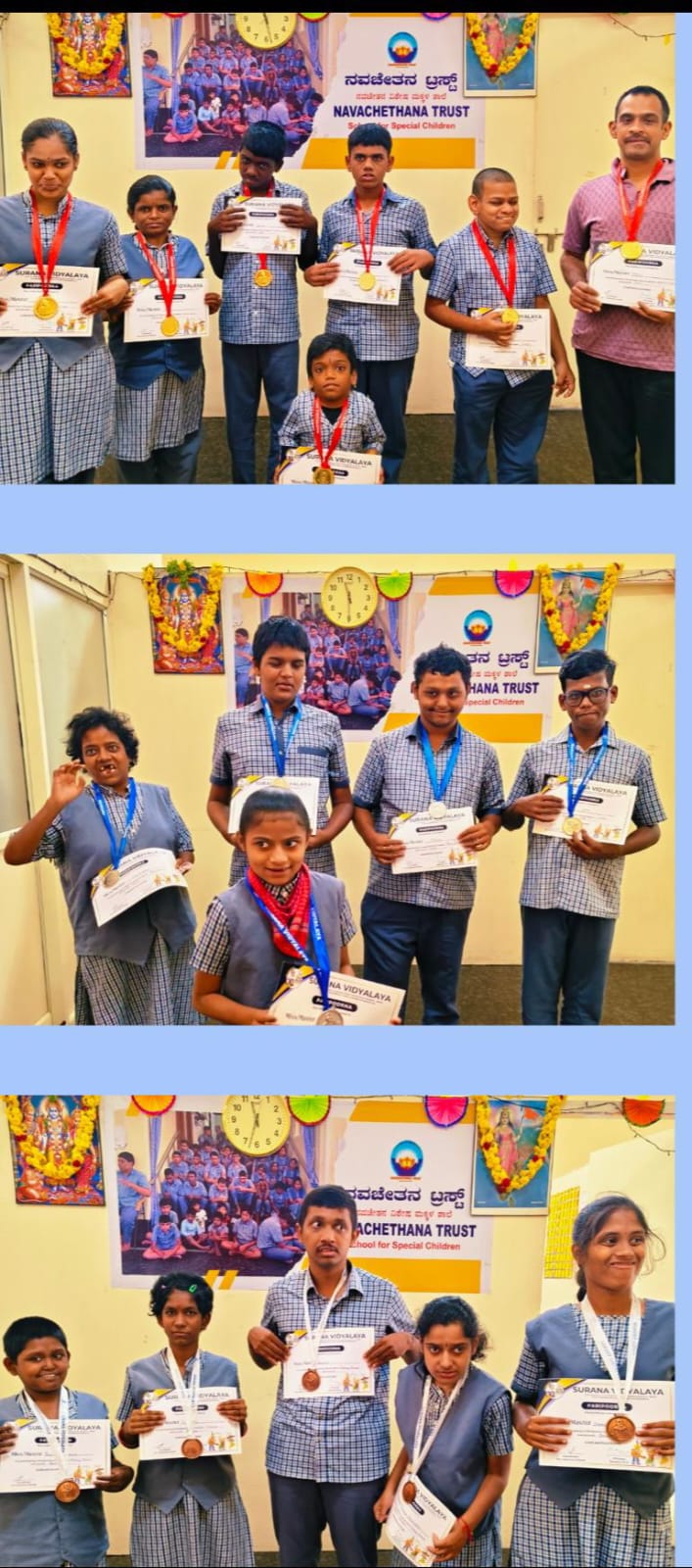 Students wearing medals and holding certificates after an achievement programme